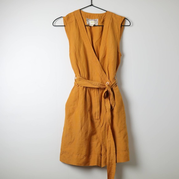 Anthropologie Pants - Maeve Yellow Gold Marigold Sleeveless Shorts Romper Faux Wrap Size 0